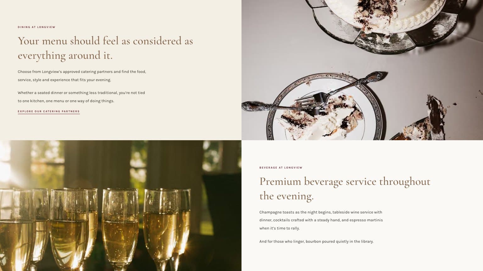 Longview Estate dining and beverage page
