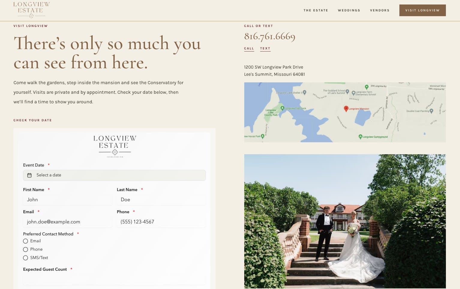 Longview Estate visit page
